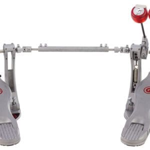 A pair of drum pedals on a white background.