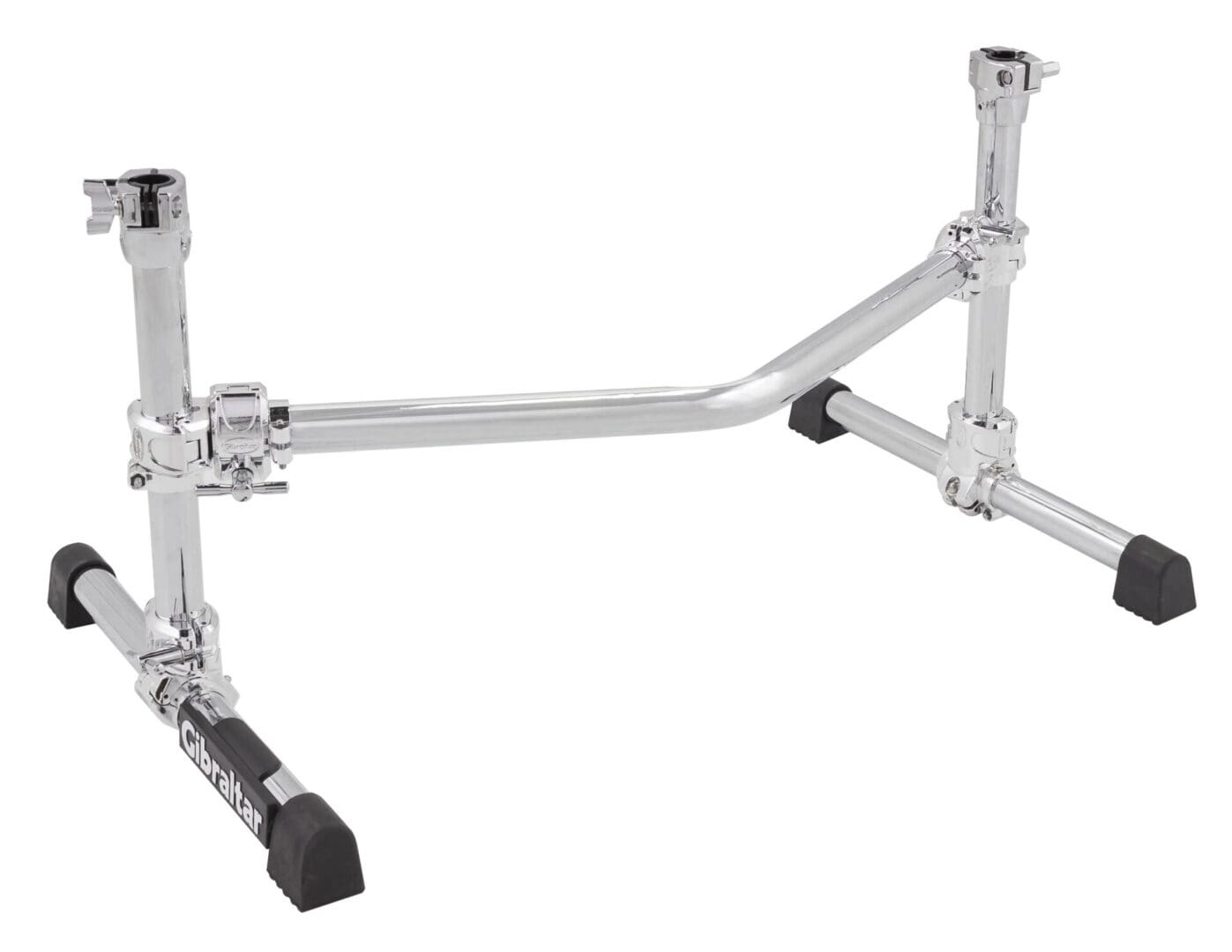 A chrome drum stand on a white background.