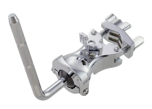 A chrome drum clamp on a white background.