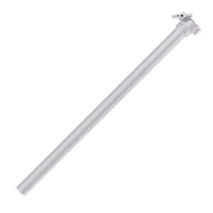 A white pole with a metal handle on it.