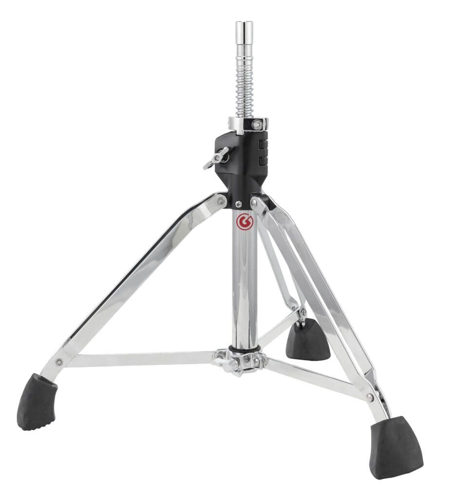 A metal snare stand on a white background.