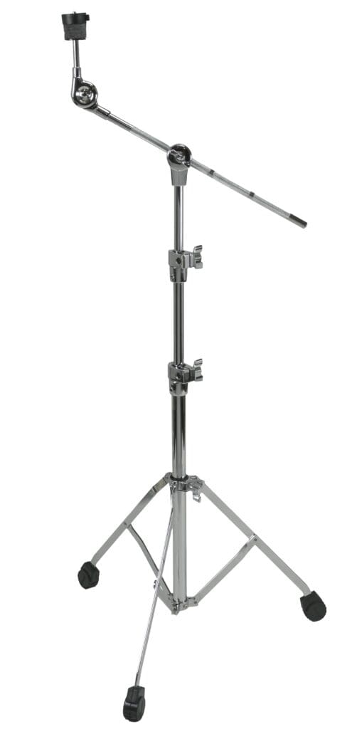 A chrome drum stand on a white background.