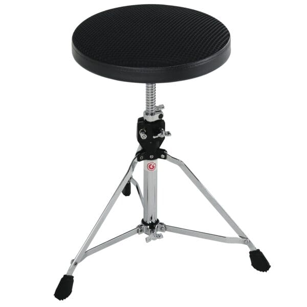 A black drum stool on a white background.