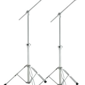 Two metal drum stands on a white background.