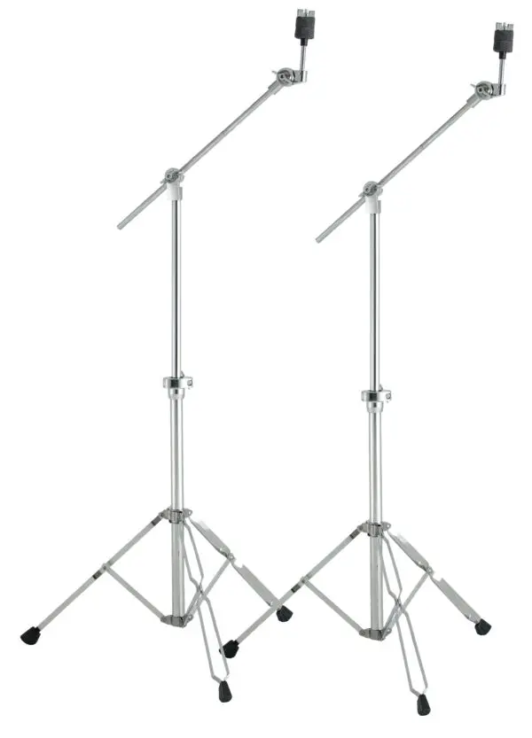 Two metal drum stands on a white background.