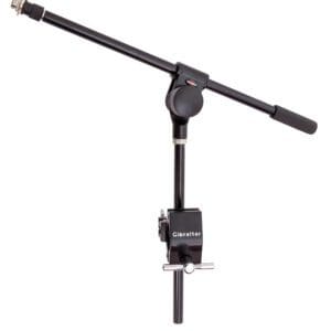 A microphone stand with a microphone attached to it.