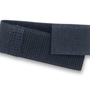 A pair of black elastic straps on a white background.