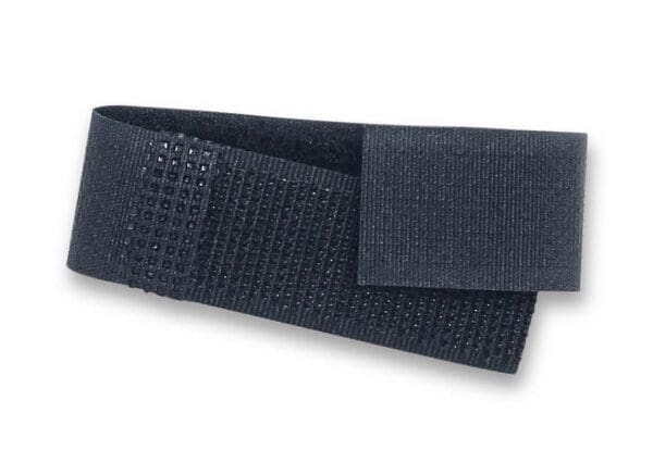 A pair of black elastic straps on a white background.