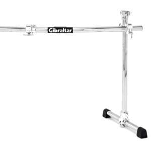 A chrome drum stand on a white background.