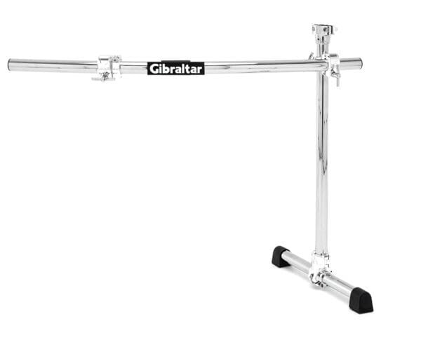 A chrome drum stand on a white background.