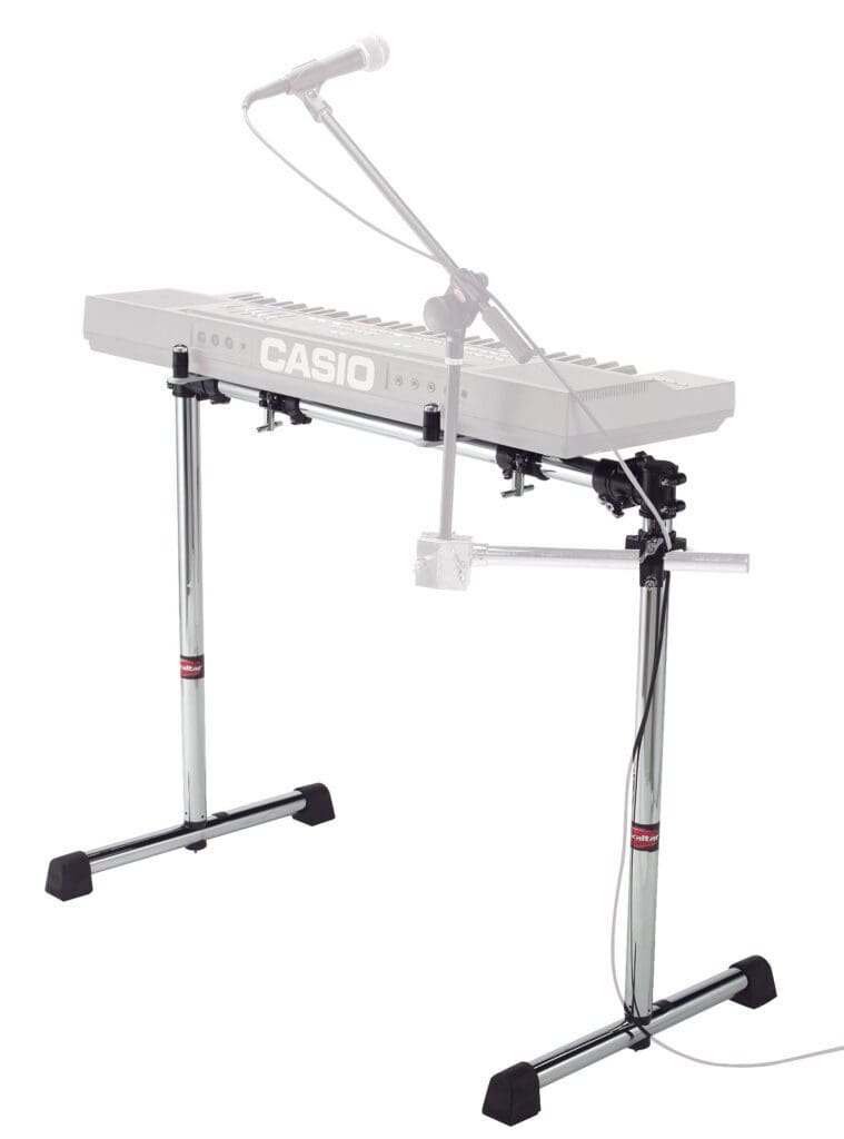 Casio keyboard stand with microphone.