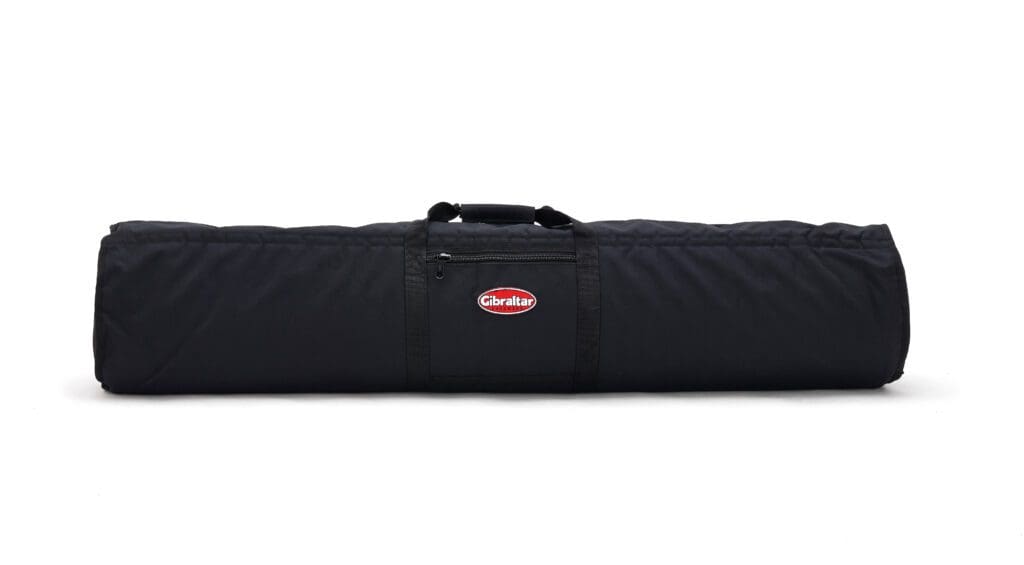 A black duffle bag with white background