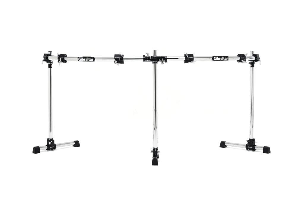 A pair of drum racks on a white background.