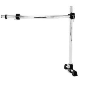 A black and chrome stand on a white background.