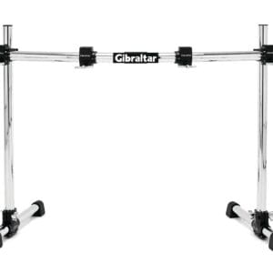 A black and chrome drum stand on a white background.