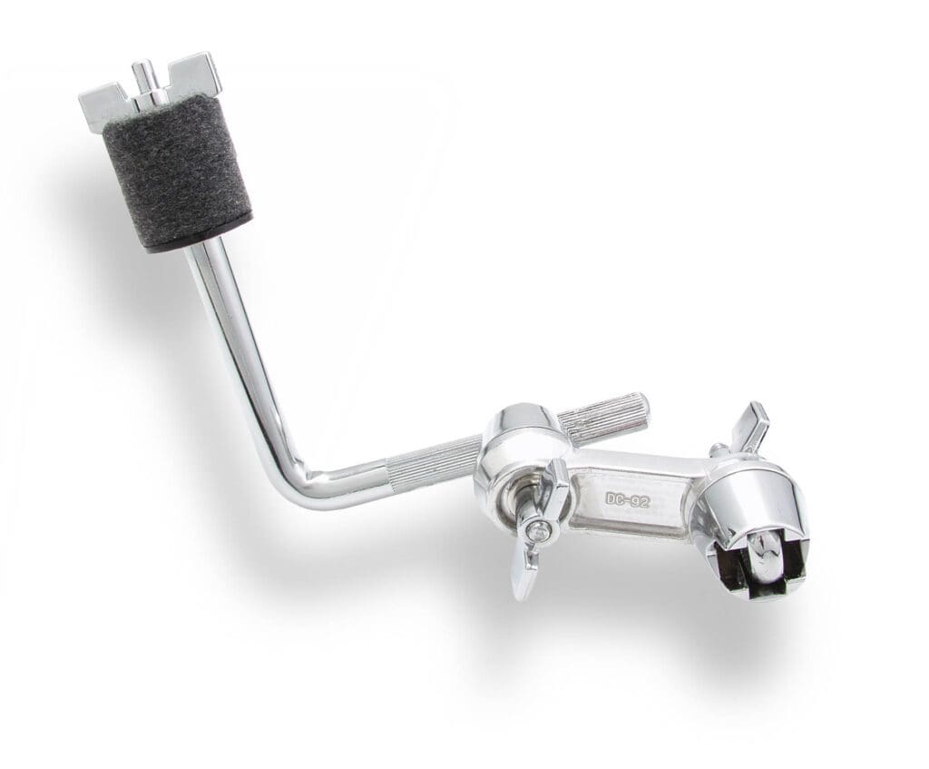 A black and chrome drum arm on a white background