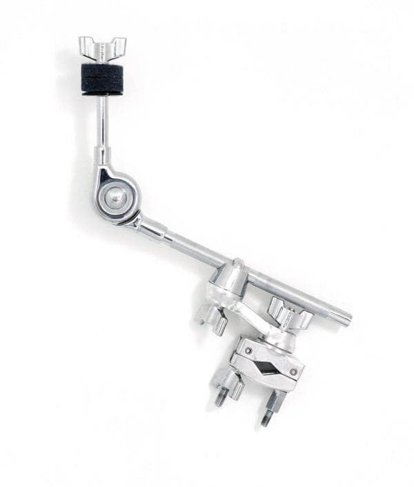 A black and chrome drum arm on a white background