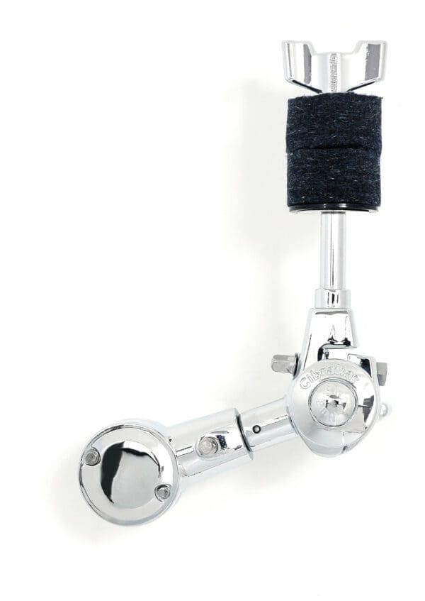 A black and chrome drum pedal on a white background.