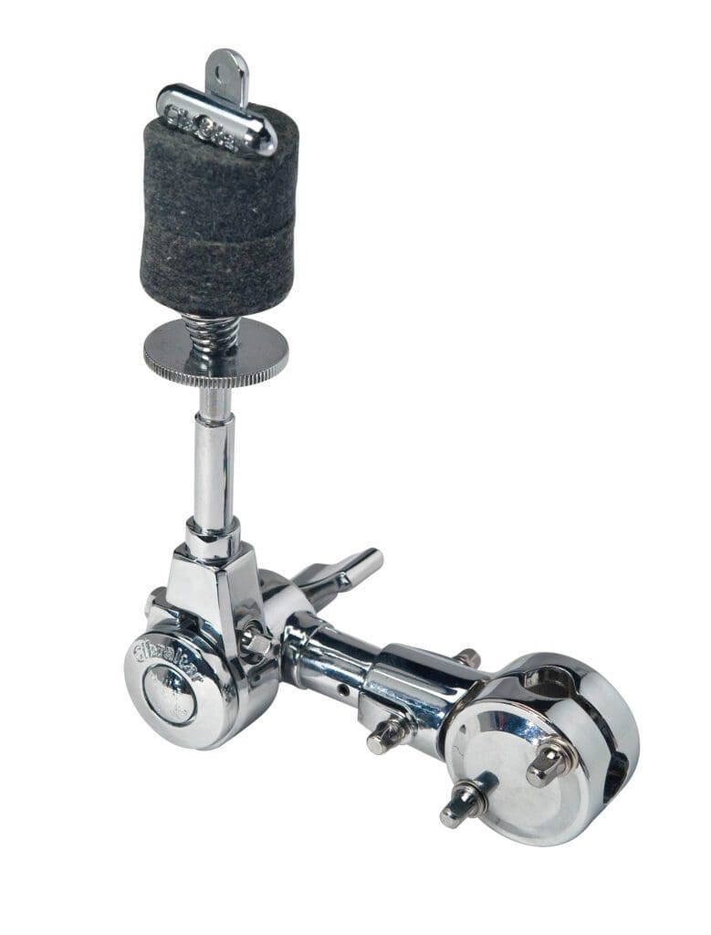 A chrome drum pedal on a white background.