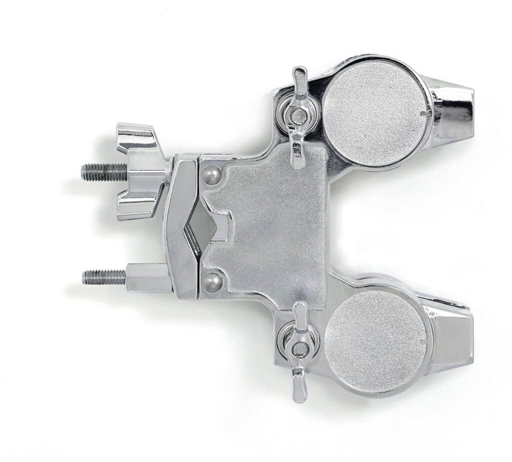 A chrome clamp on a white background.