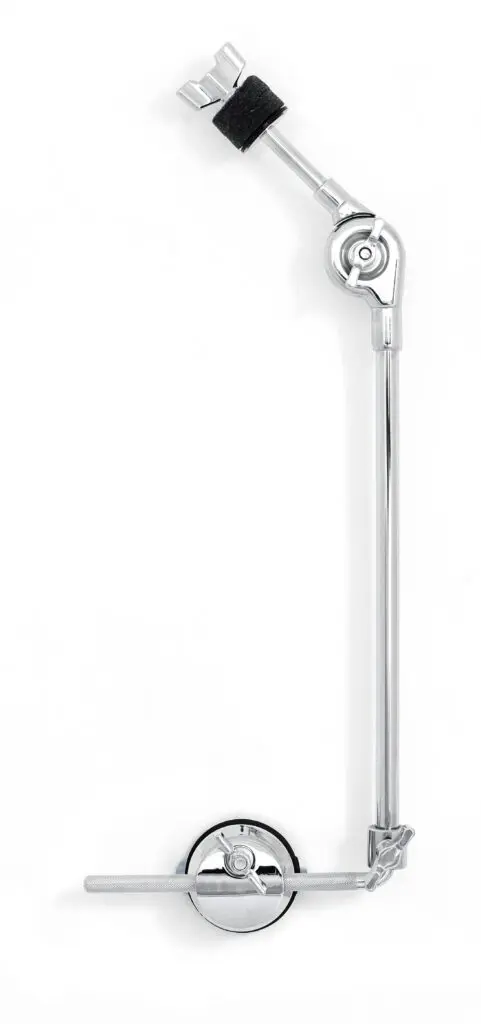 A black and chrome drum arm on a white background