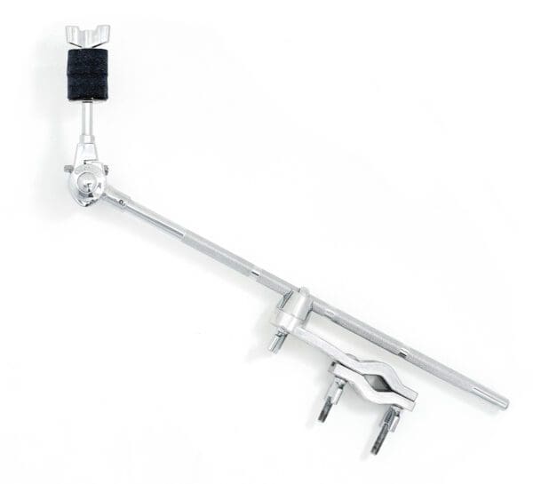 A black and chrome drum arm on a white background