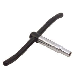 A bicycle tool with a black handle on a white background.