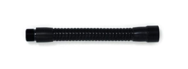 A black plastic hose on a white background.