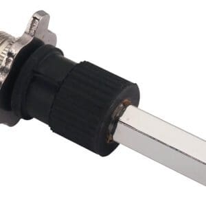 A black and white plug with a metal handle