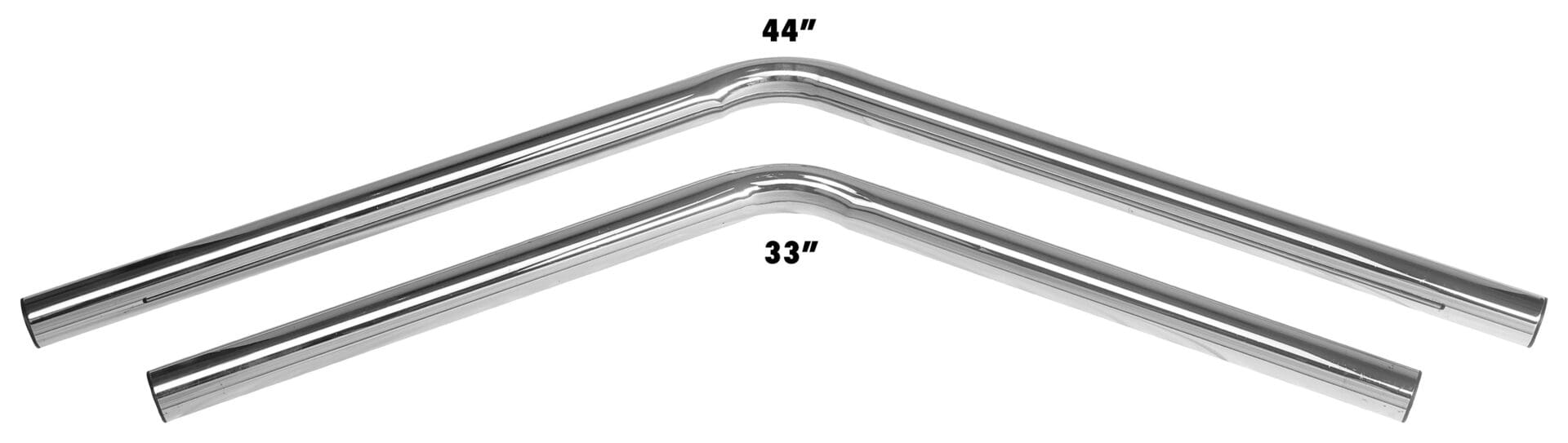 A pair of chrome bent tubes with white background