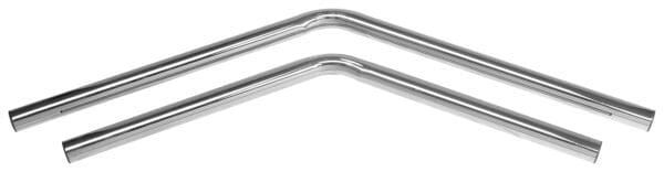 A pair of chrome bent tubes with white background