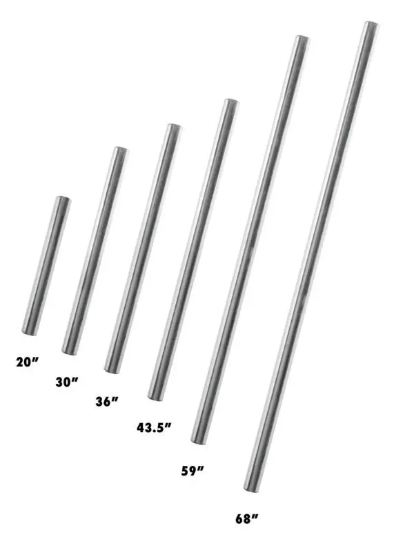 A set of stainless steel rods with different lengths