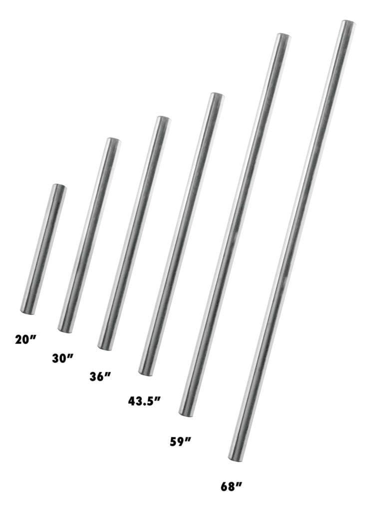 A set of stainless steel rods with different lengths