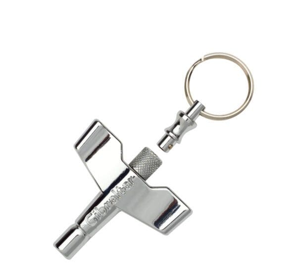 A metal chrome screw opener with white background