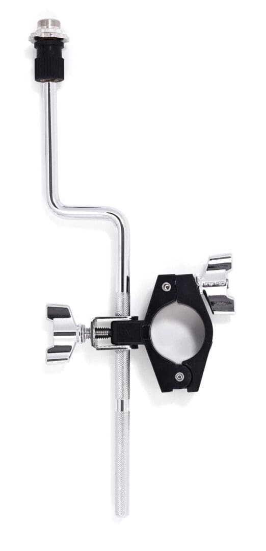 A black and white picture of a clamp on a white background