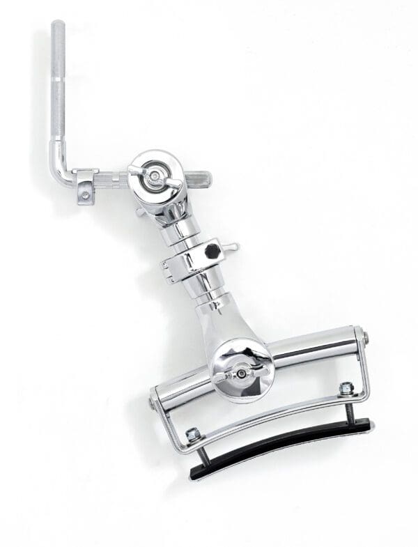 A chrome drum pedal on a white background.