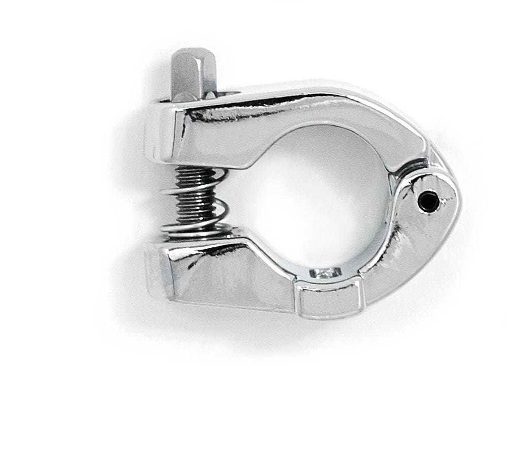 A chrome clamp on a white background.