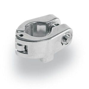 A chrome clamp on a white background.