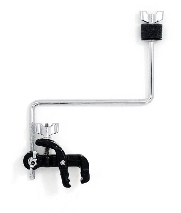 A black and chrome drum arm on a white background