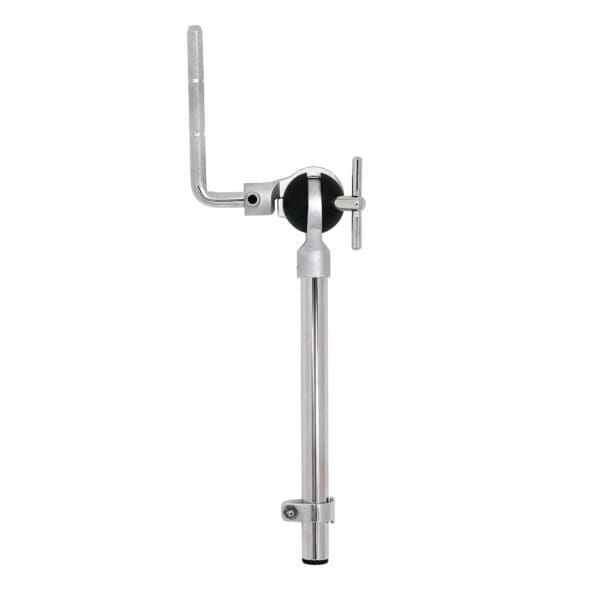 A black and chrome drum stand with a black handle.