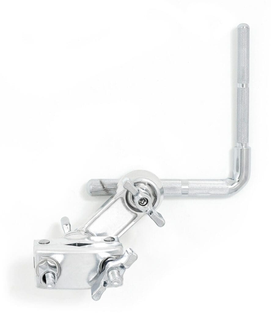 A chrome handle on a white background.