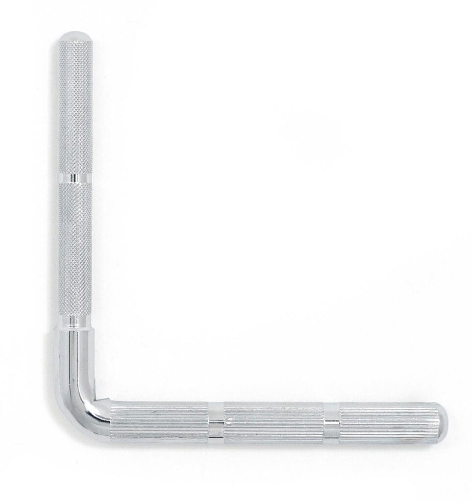 A plastic handle on a white surface.