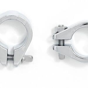 A chrome clamp on a white background.