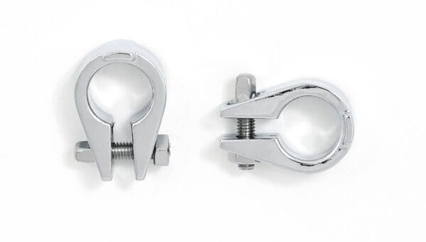 A chrome clamp on a white background.