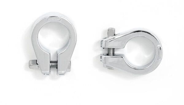 A chrome clamp on a white background.