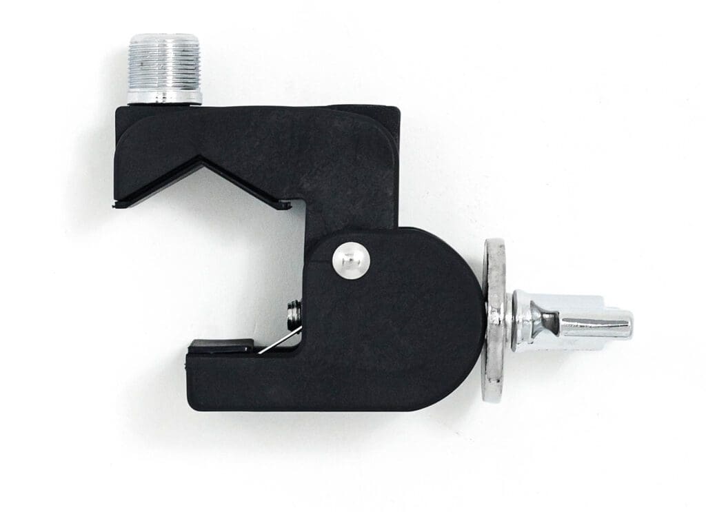 A black clamp on a white background.