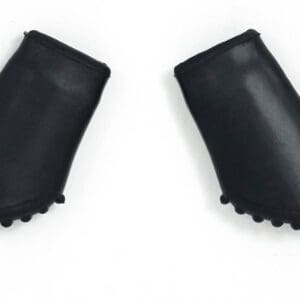 A pair of black rubber gloves on a white surface.