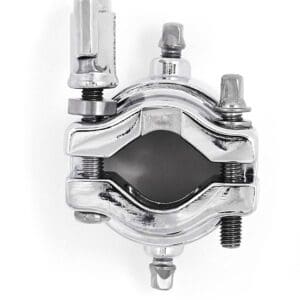 A chrome clamp on a white background.