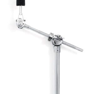 A black and chrome drum arm on a white background