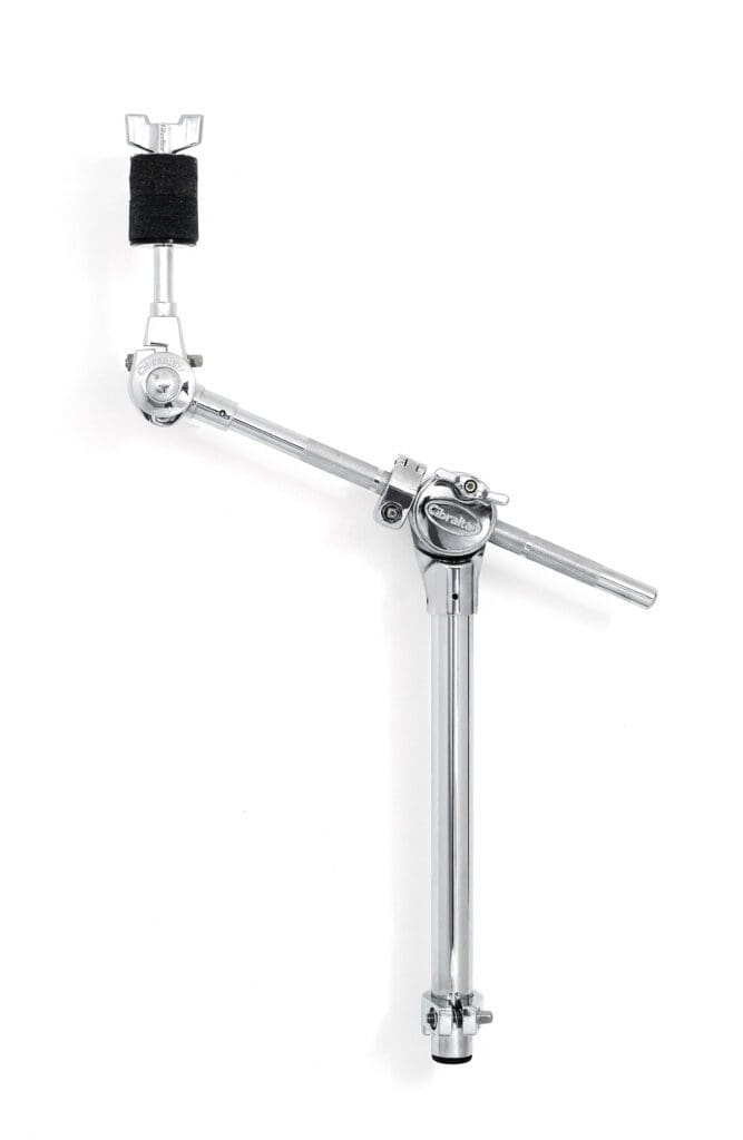 A black and chrome drum arm on a white background